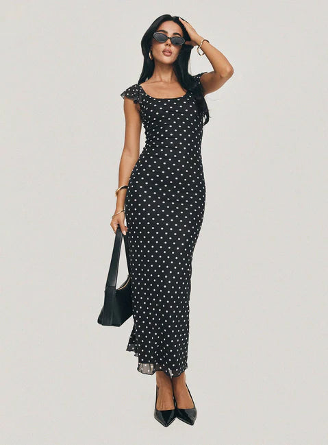 Polka Dot Black Maxi Dress