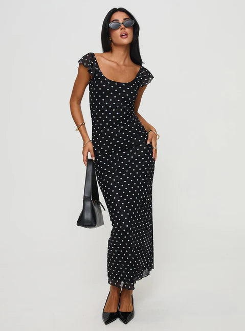 Polka Dot Black Maxi Dress