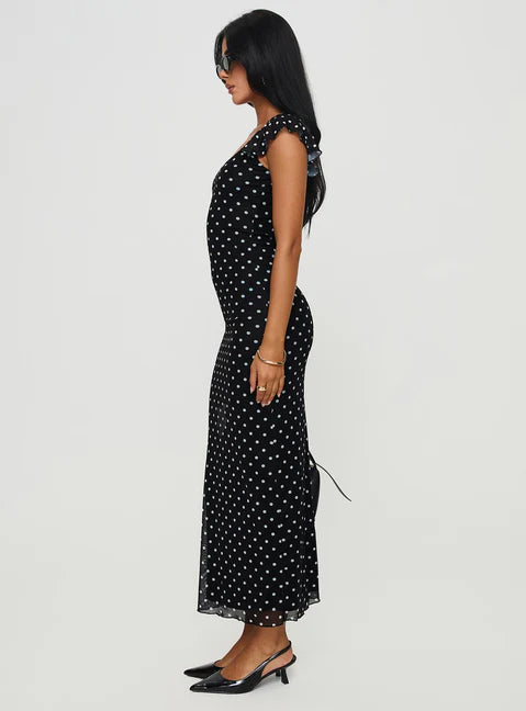Polka Dot Black Maxi Dress