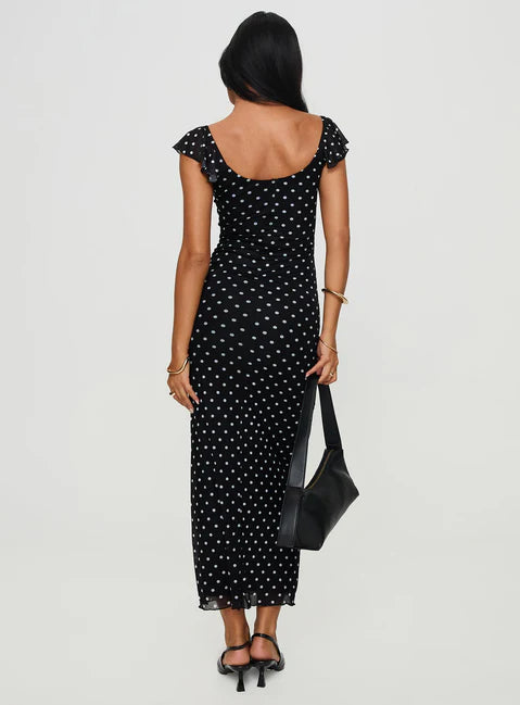 Polka Dot Black Maxi Dress