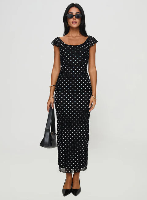 Polka Dot Black Maxi Dress